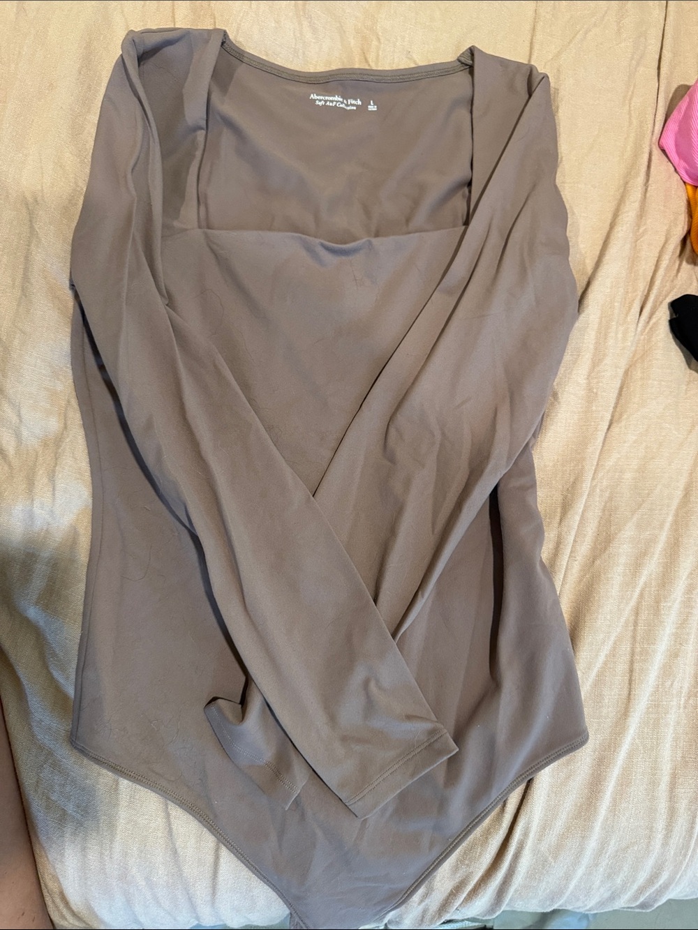 Abercrombie & Fitch Taupe Long Sleeve Bodysuit